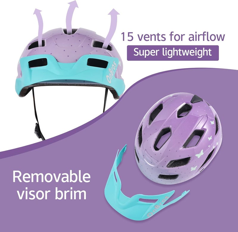 OnBros Kids Bike Helmet - Bike Helmets for 5-14 Boys or Girls with Visor, Children Bicycle Helmet for Skateboard Mountain Scooter Road Cycling, Lightweight and Adjustable 50-57CM - Image 3